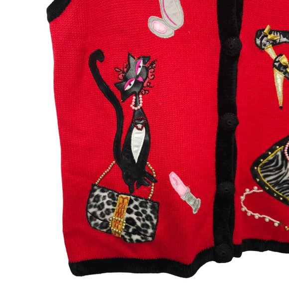 Lisa International Button Front Vest L Cat Purse Faux Fur Detachable Collar - Picture 11 of 16